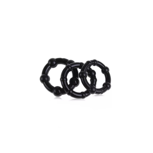 Pack 3 cockring noir avec billes 